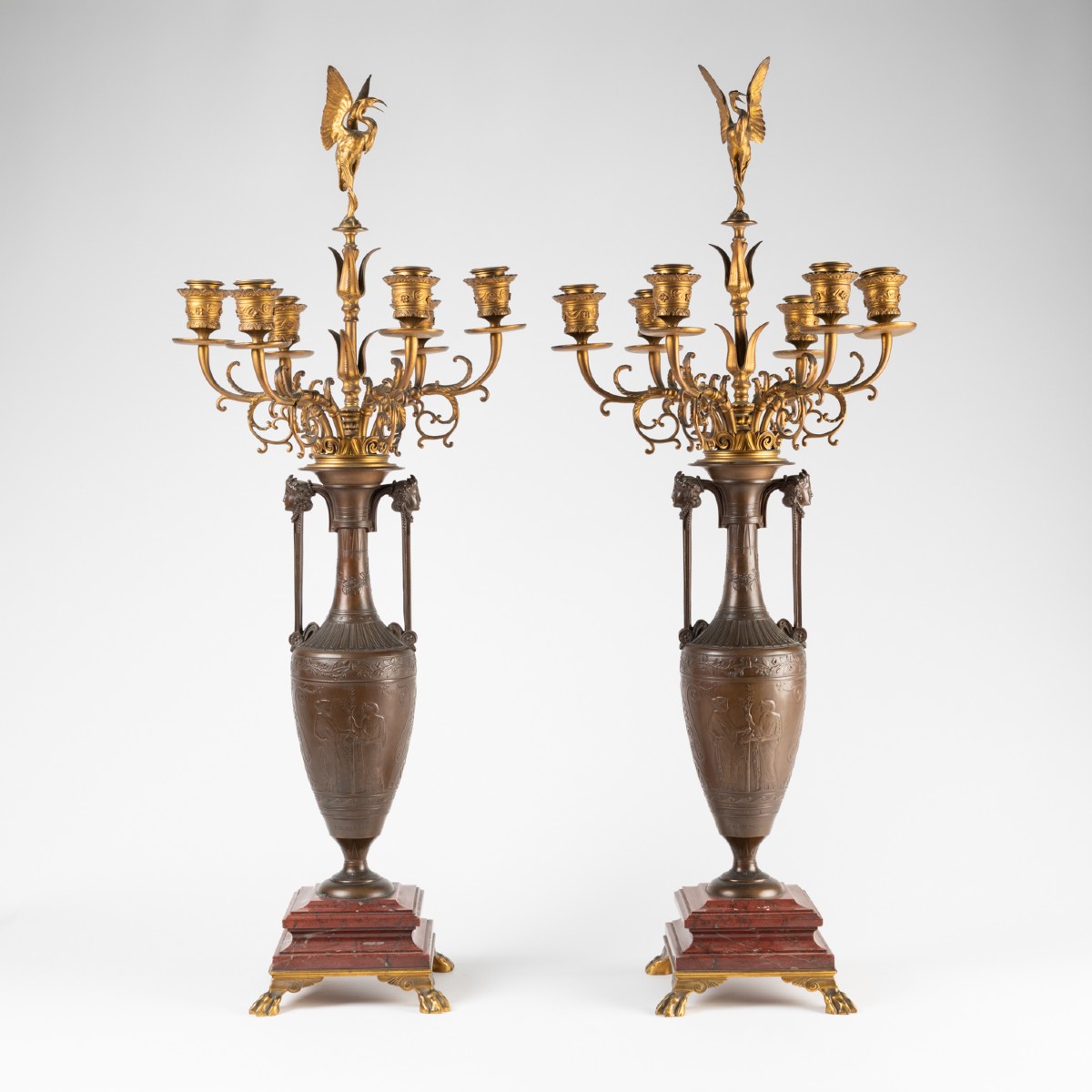 Henry Cahieux (1825-1854) et Ferdinand Barbedienne (1810-1892), candélabres aux Ibis, XIXe