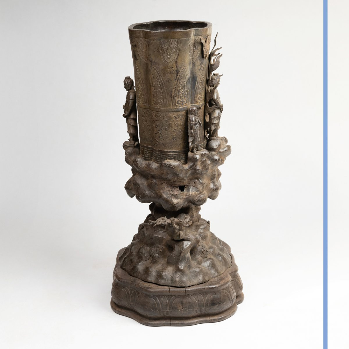 Japan, Bronze Incense Burner And Wooden Base, 20th-photo-3