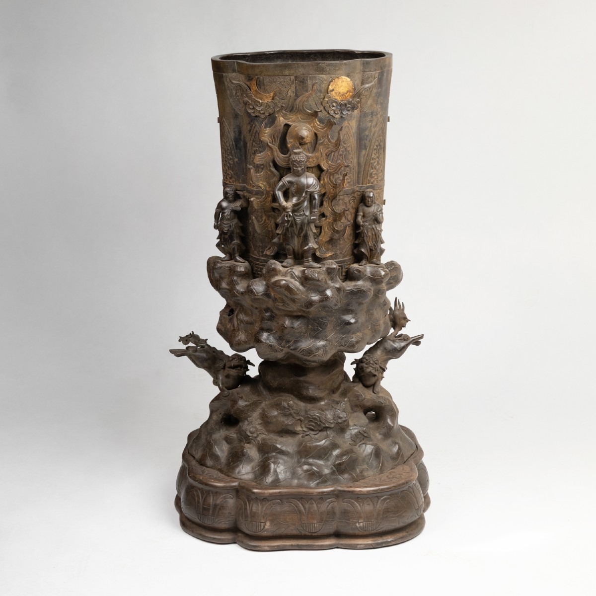 Japan, Bronze Incense Burner And Wooden Base, 20th