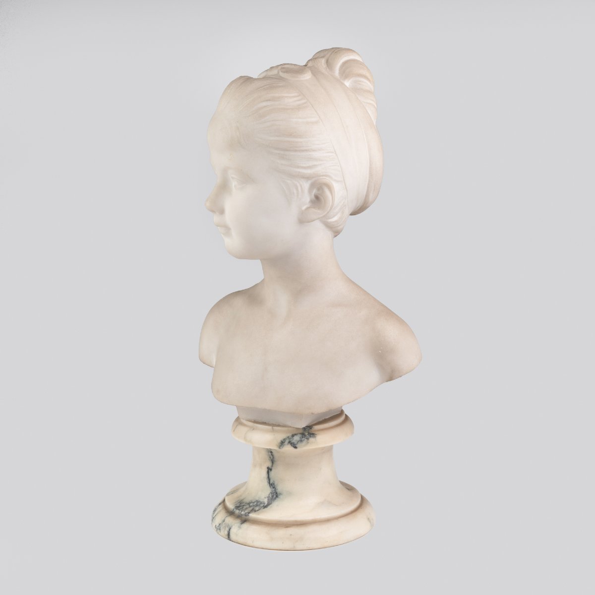 Guglielmo Pugi (1850 - 1915), Buste de jeune fille en marbre de carrare, XIXe-photo-2