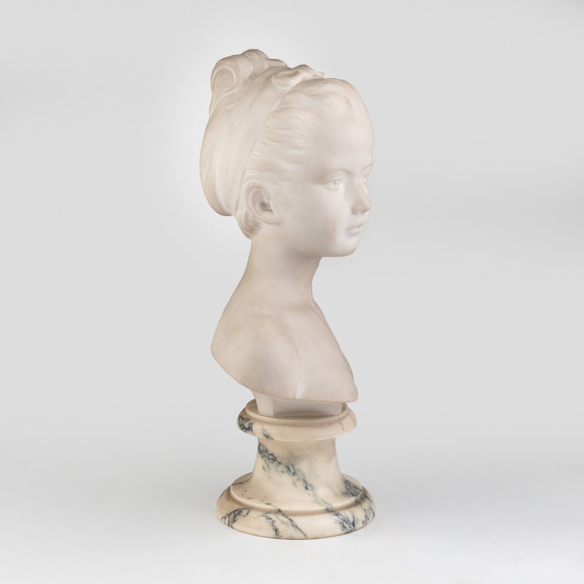 Guglielmo Pugi (1850 - 1915), Buste de jeune fille en marbre de carrare, XIXe-photo-1