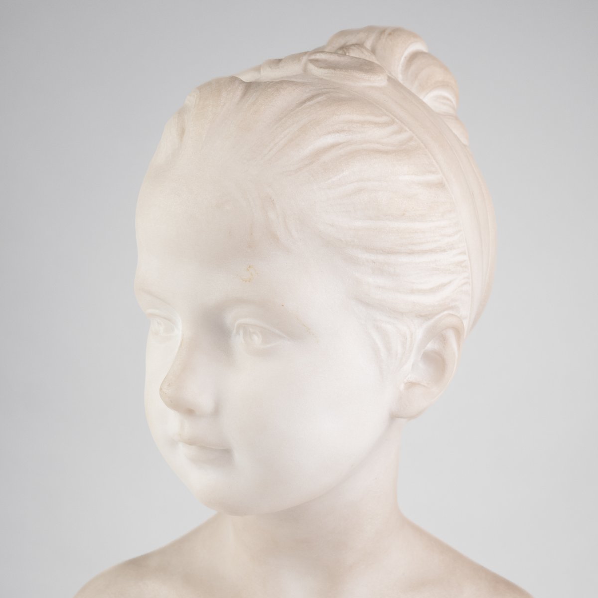 Guglielmo Pugi (1850 - 1915), Buste de jeune fille en marbre de carrare, XIXe-photo-2