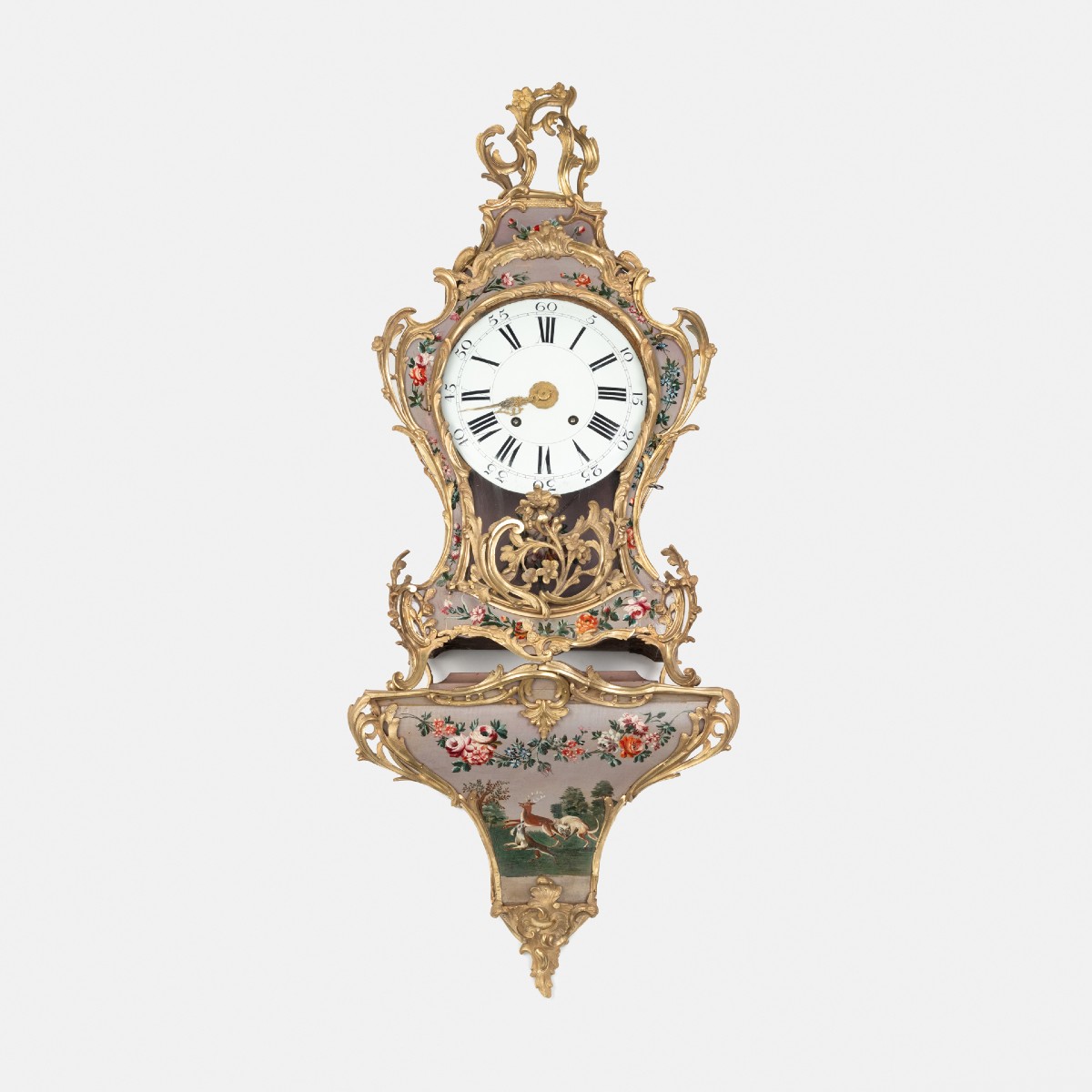 Cartel et son cul de lampe en bois peint et bronze dor&eacute;, XVIIIe