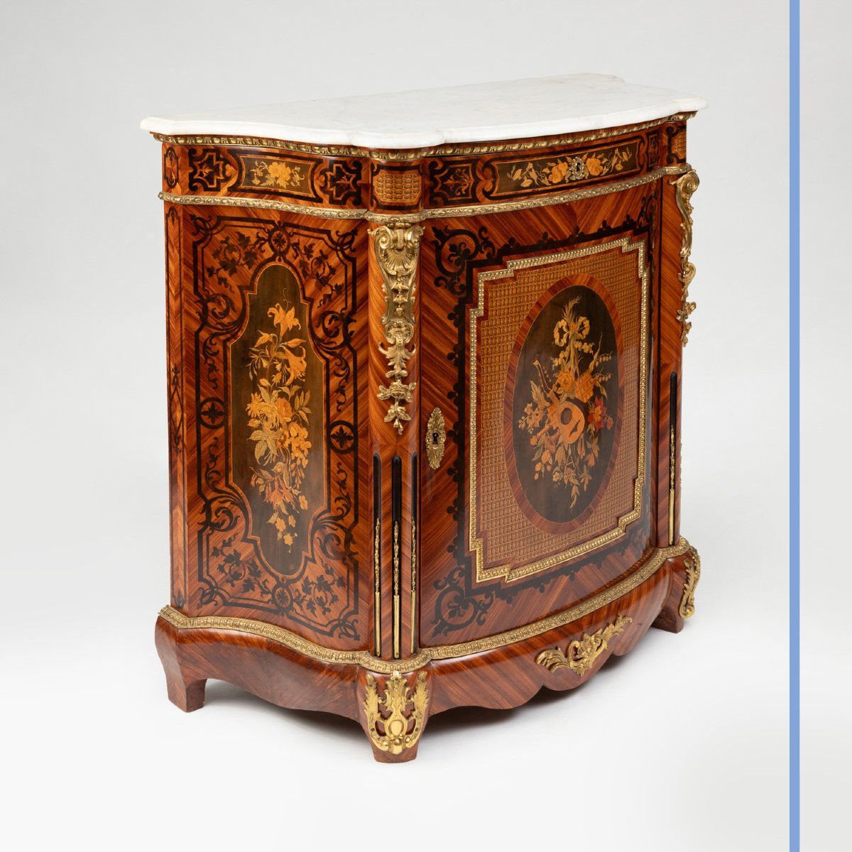 Cabinet At Waist Height In Marquetry Of Precious Woods And Gilt Bronze, XIXth-photo-2