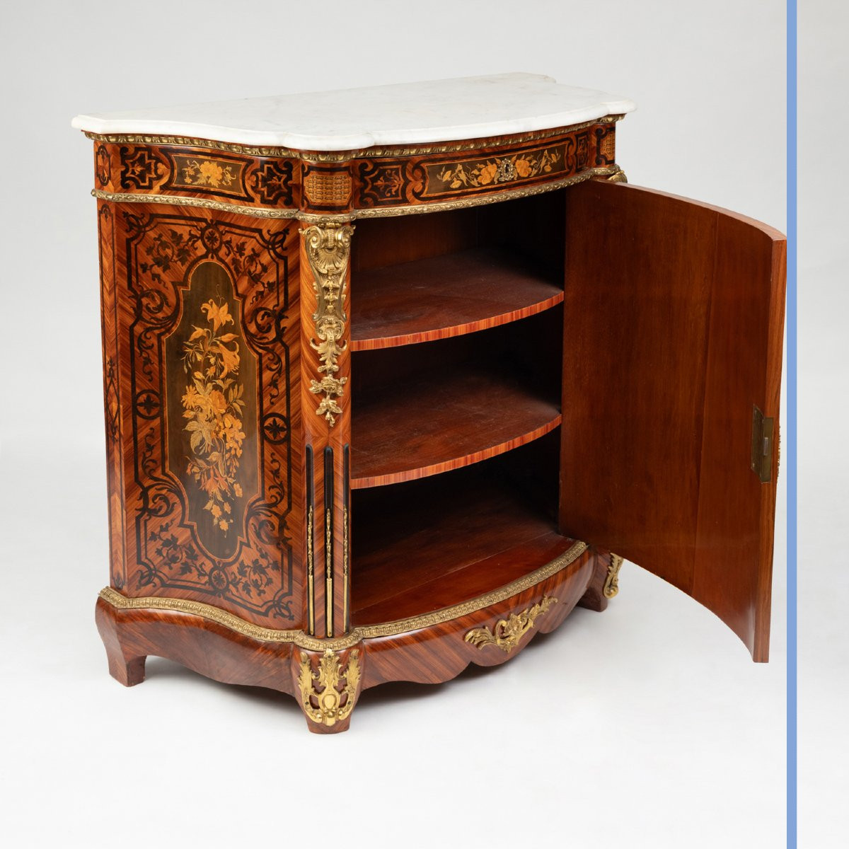 Cabinet At Waist Height In Marquetry Of Precious Woods And Gilt Bronze, XIXth-photo-3