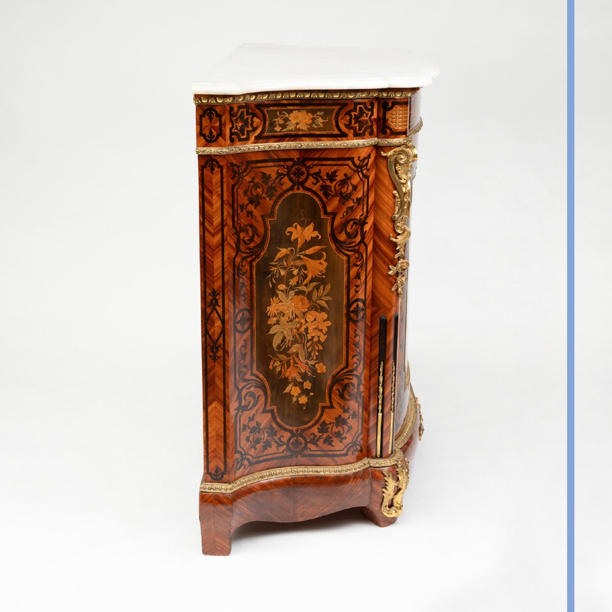 Cabinet At Waist Height In Marquetry Of Precious Woods And Gilt Bronze, XIXth-photo-4