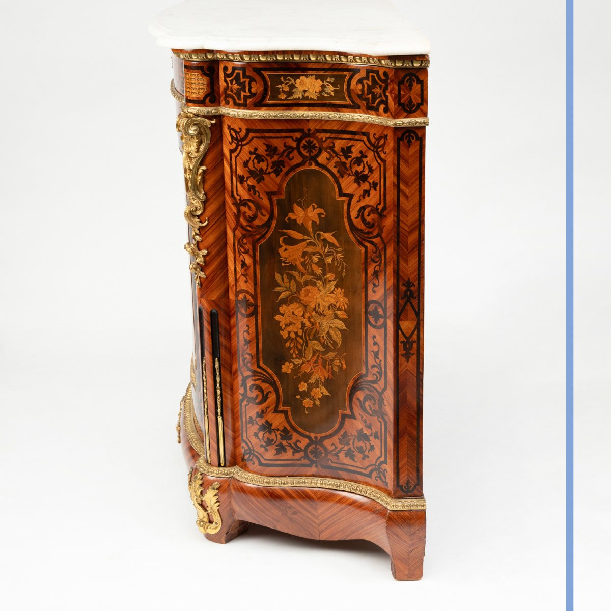 Cabinet At Waist Height In Marquetry Of Precious Woods And Gilt Bronze, XIXth-photo-2
