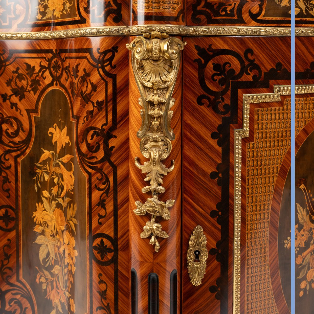 Cabinet At Waist Height In Marquetry Of Precious Woods And Gilt Bronze, XIXth-photo-5