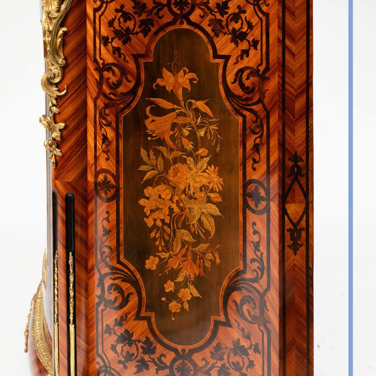 Cabinet At Waist Height In Marquetry Of Precious Woods And Gilt Bronze, XIXth-photo-7