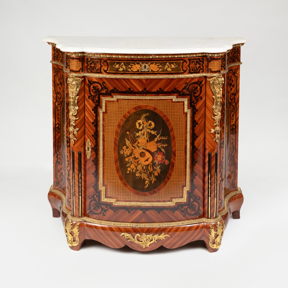 Cabinet At Waist Height In Marquetry Of Precious Woods And Gilt Bronze, XIXth