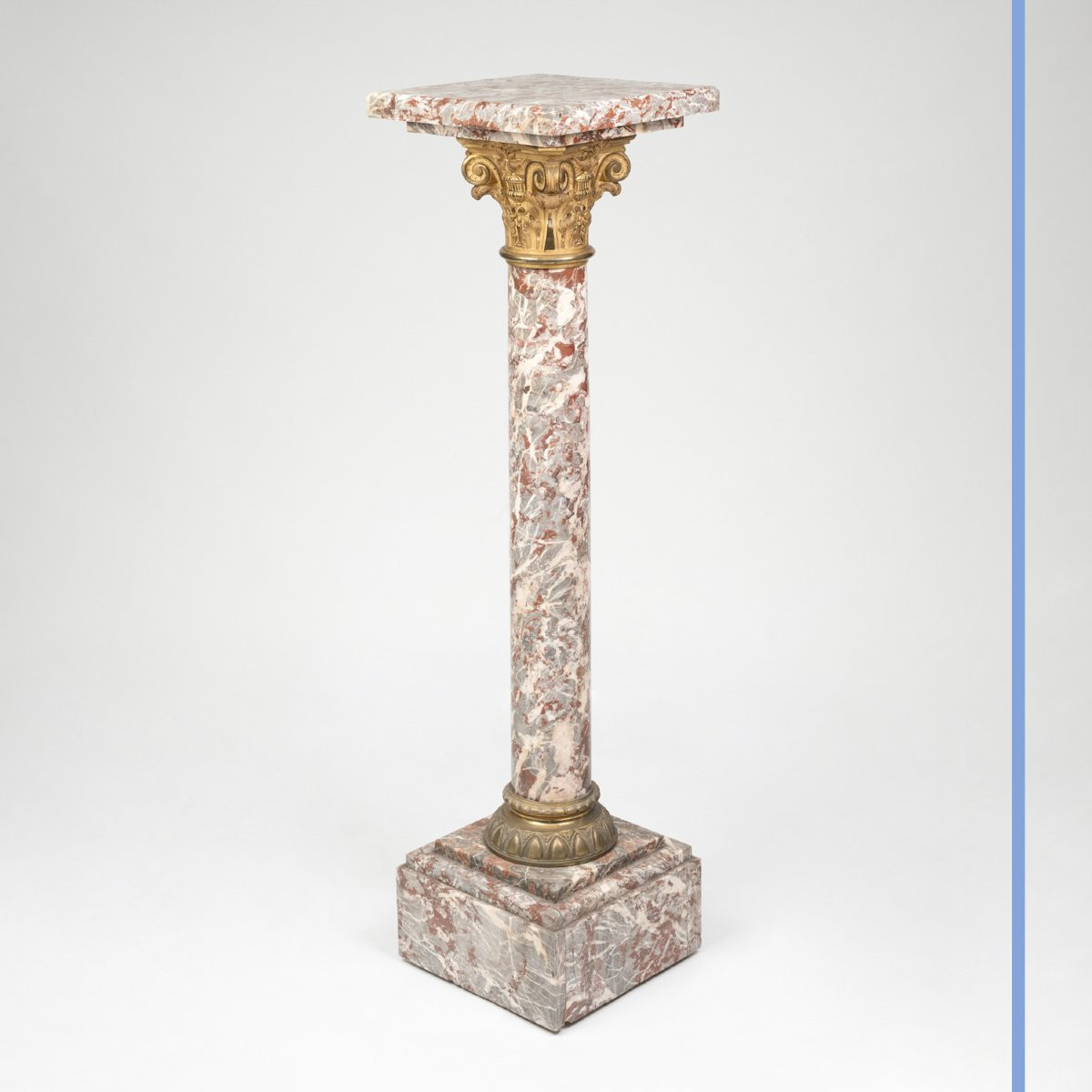 Colonne en marbre rouge veiné blanc orné de bronze doré, XXe-photo-2