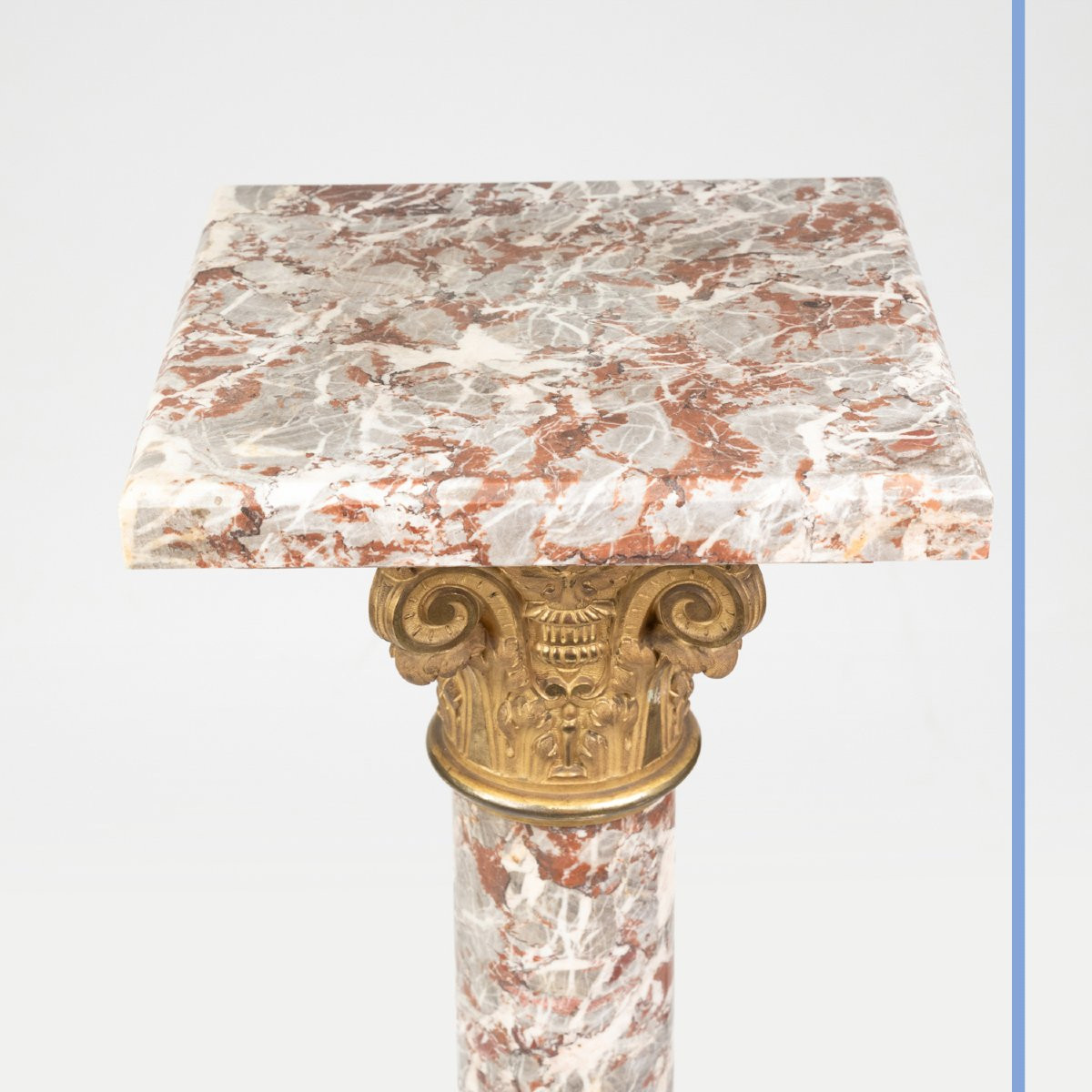 Colonne en marbre rouge veiné blanc orné de bronze doré, XXe-photo-1