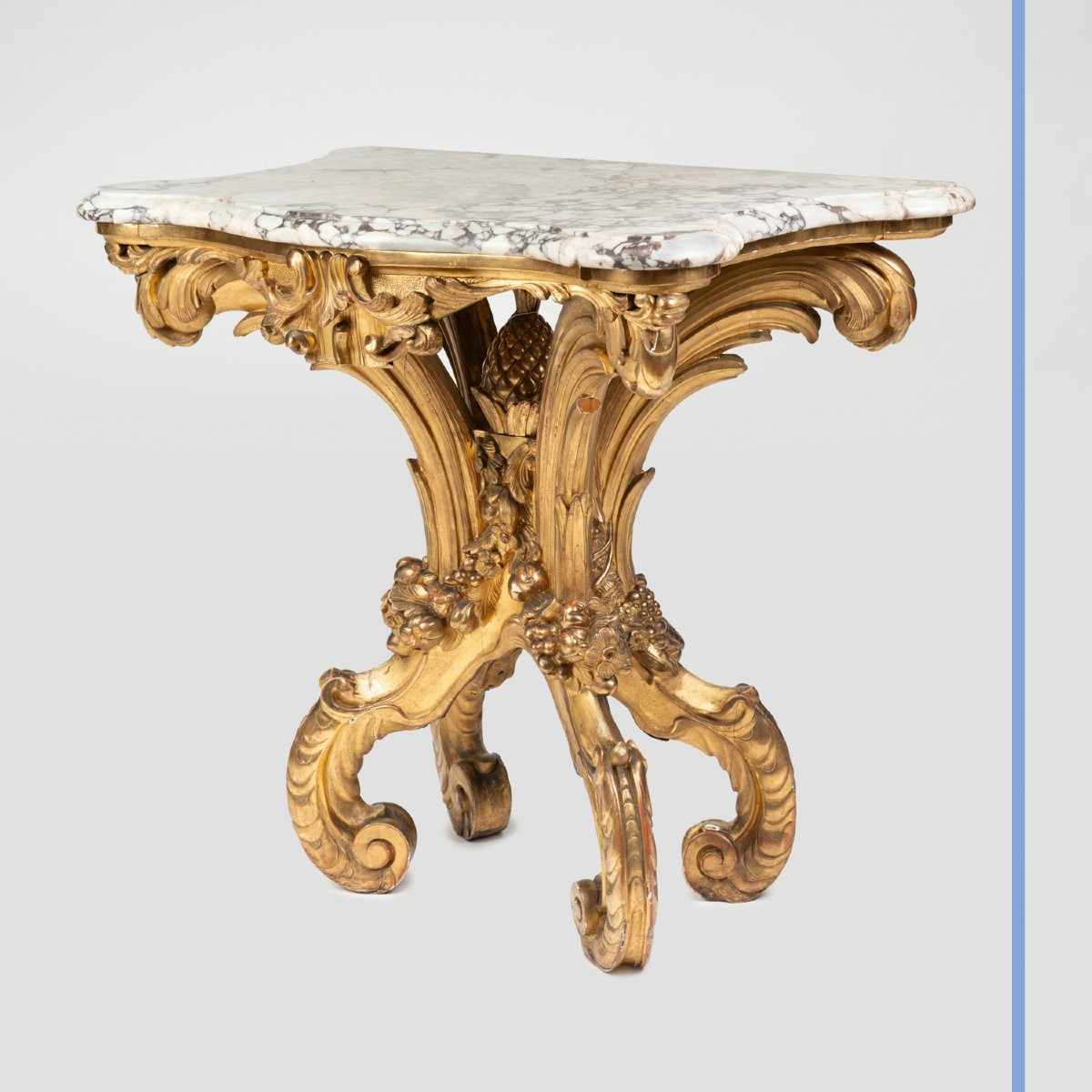 Console &agrave; l'ananas en bois sculpt&eacute; et dor&eacute; d'&eacute;poque Napol&eacute;on III, XIXe-photo-2