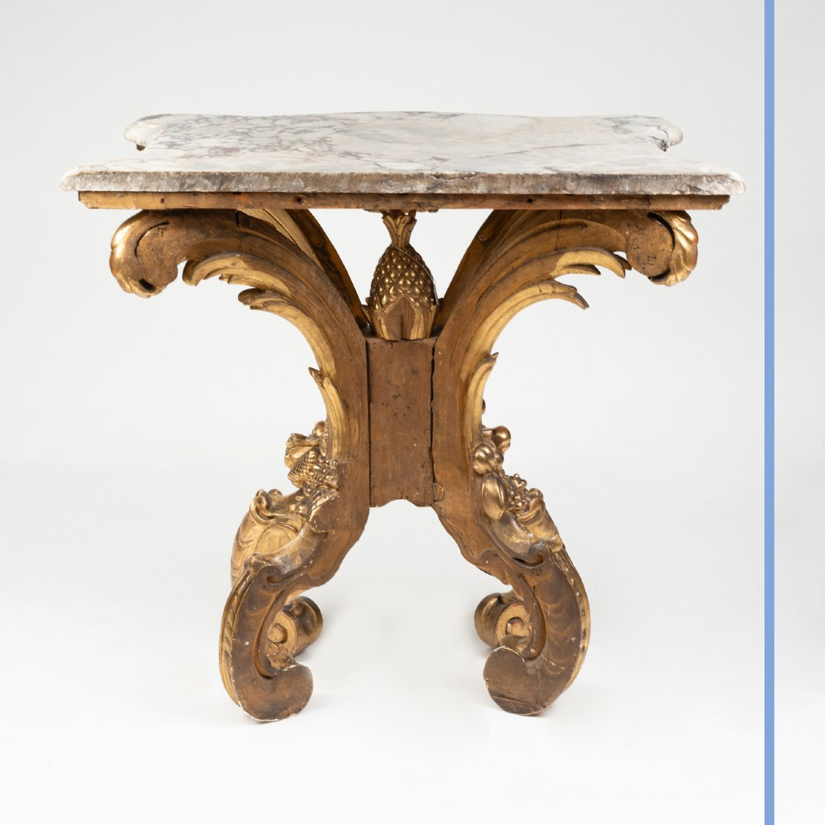 Console &agrave; l'ananas en bois sculpt&eacute; et dor&eacute; d'&eacute;poque Napol&eacute;on III, XIXe-photo-4