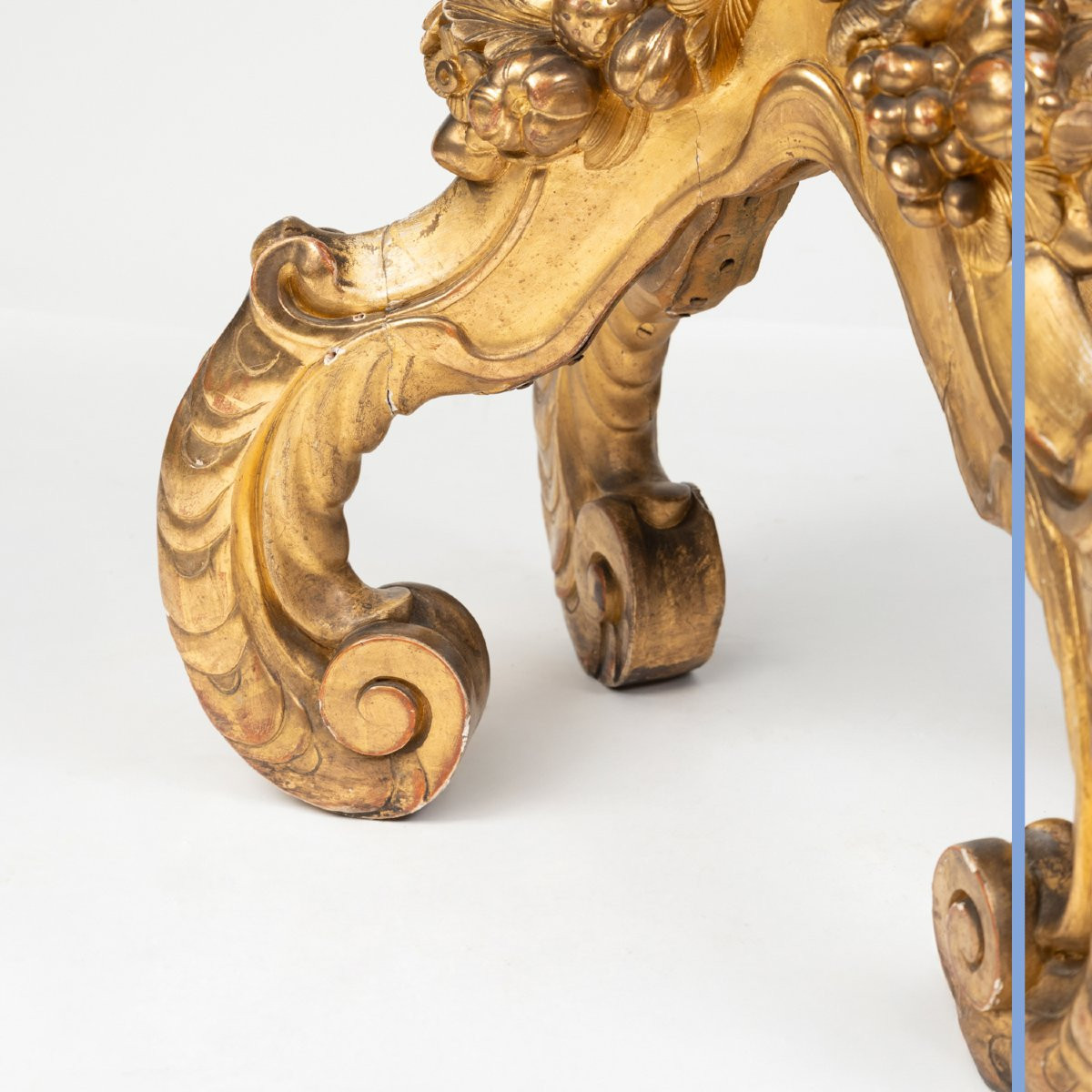 Console &agrave; l'ananas en bois sculpt&eacute; et dor&eacute; d'&eacute;poque Napol&eacute;on III, XIXe-photo-8