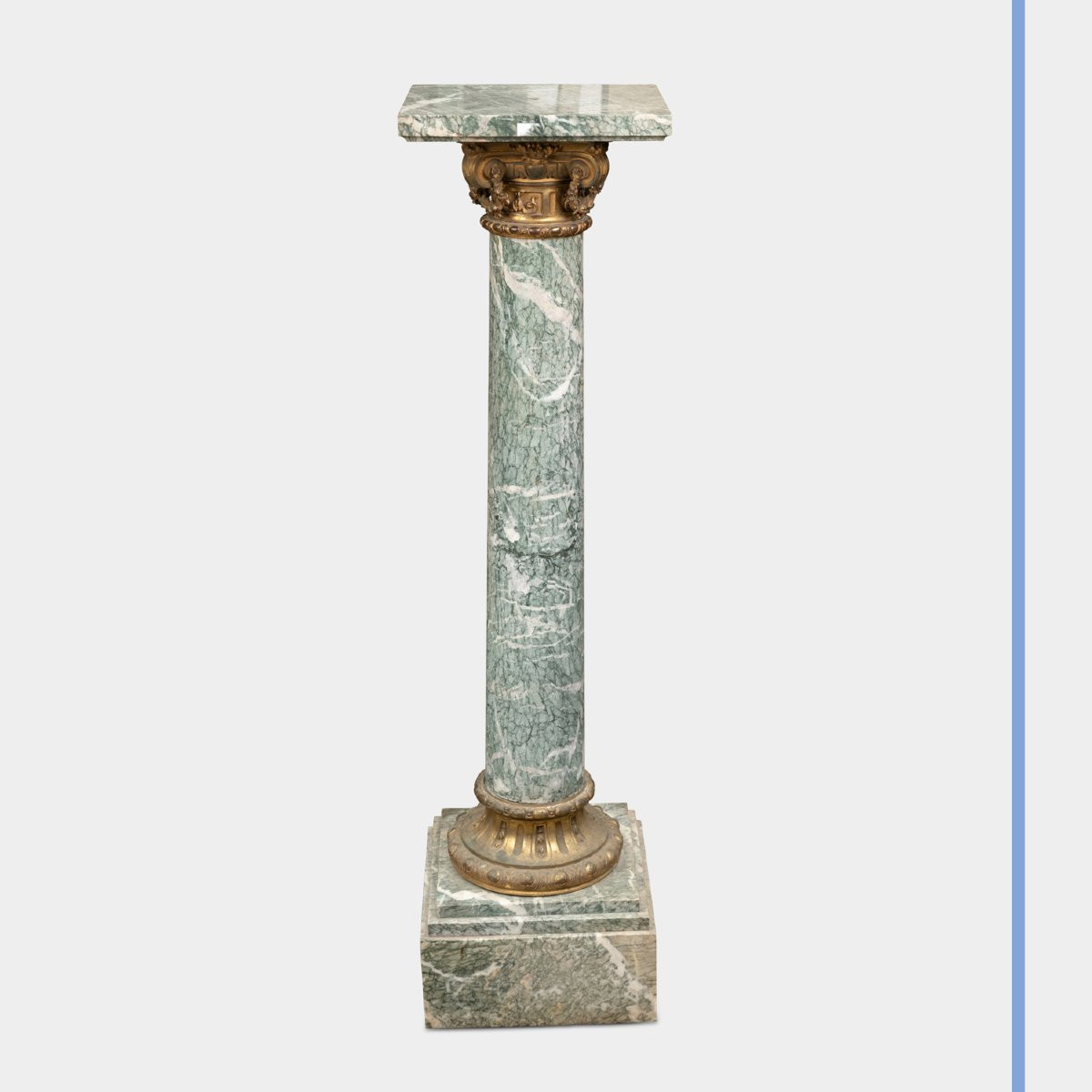 Colonne en marbre vert veiné blanc et orné de bronze, XIXe-photo-2