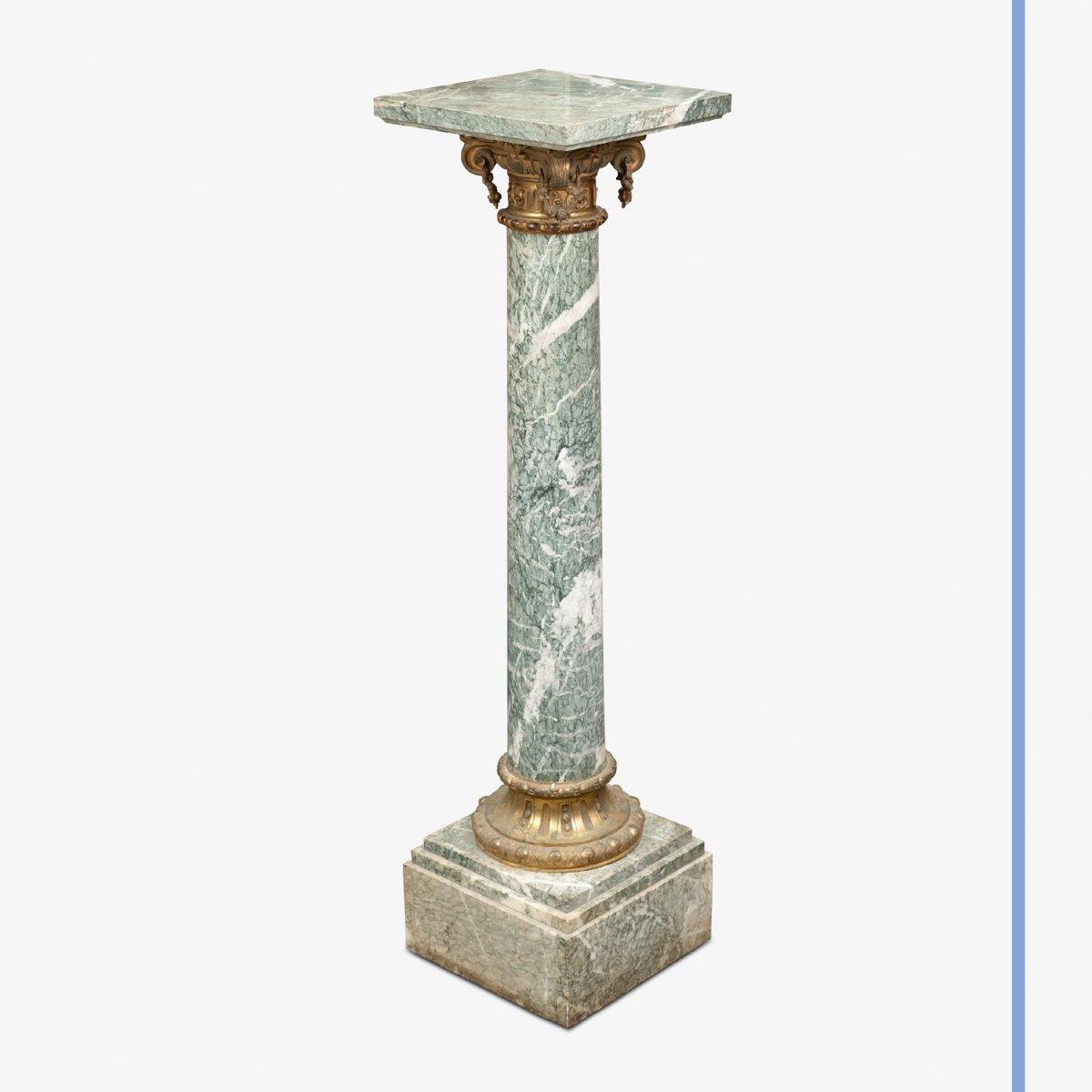 Colonne en marbre vert veiné blanc et orné de bronze, XIXe-photo-3