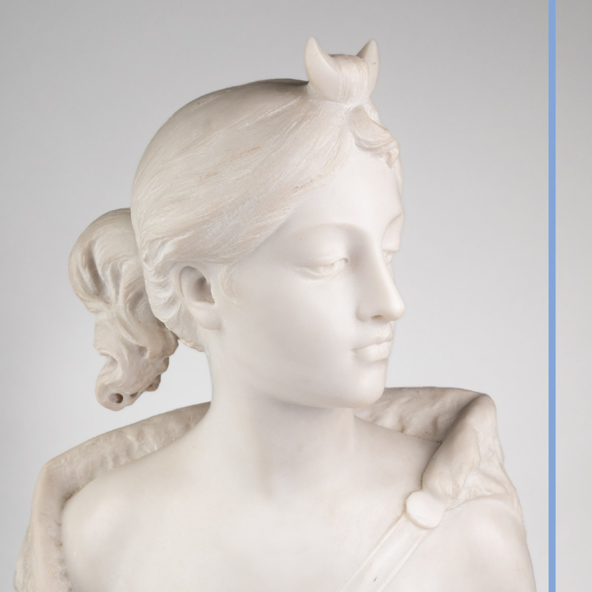 D’après Philippe-Laurent Roland (1746-1816), Buste de Diane en marbre de carrare, XIXe-photo-2