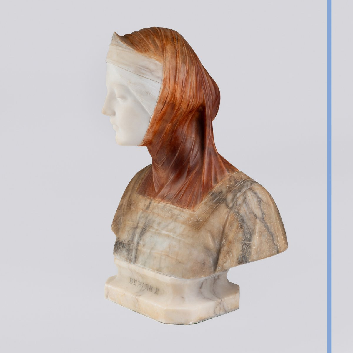 After Giuseppe Bessi (1857-1922), Bust Of Beatrice In Alabaster And Onyx, 20th-photo-2