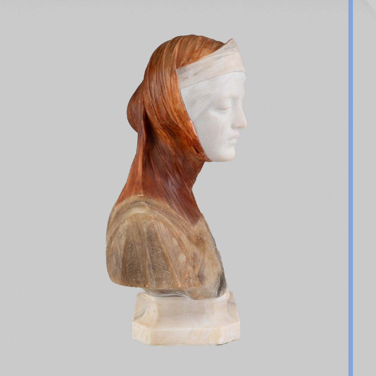After Giuseppe Bessi (1857-1922), Bust Of Beatrice In Alabaster And Onyx, 20th-photo-1