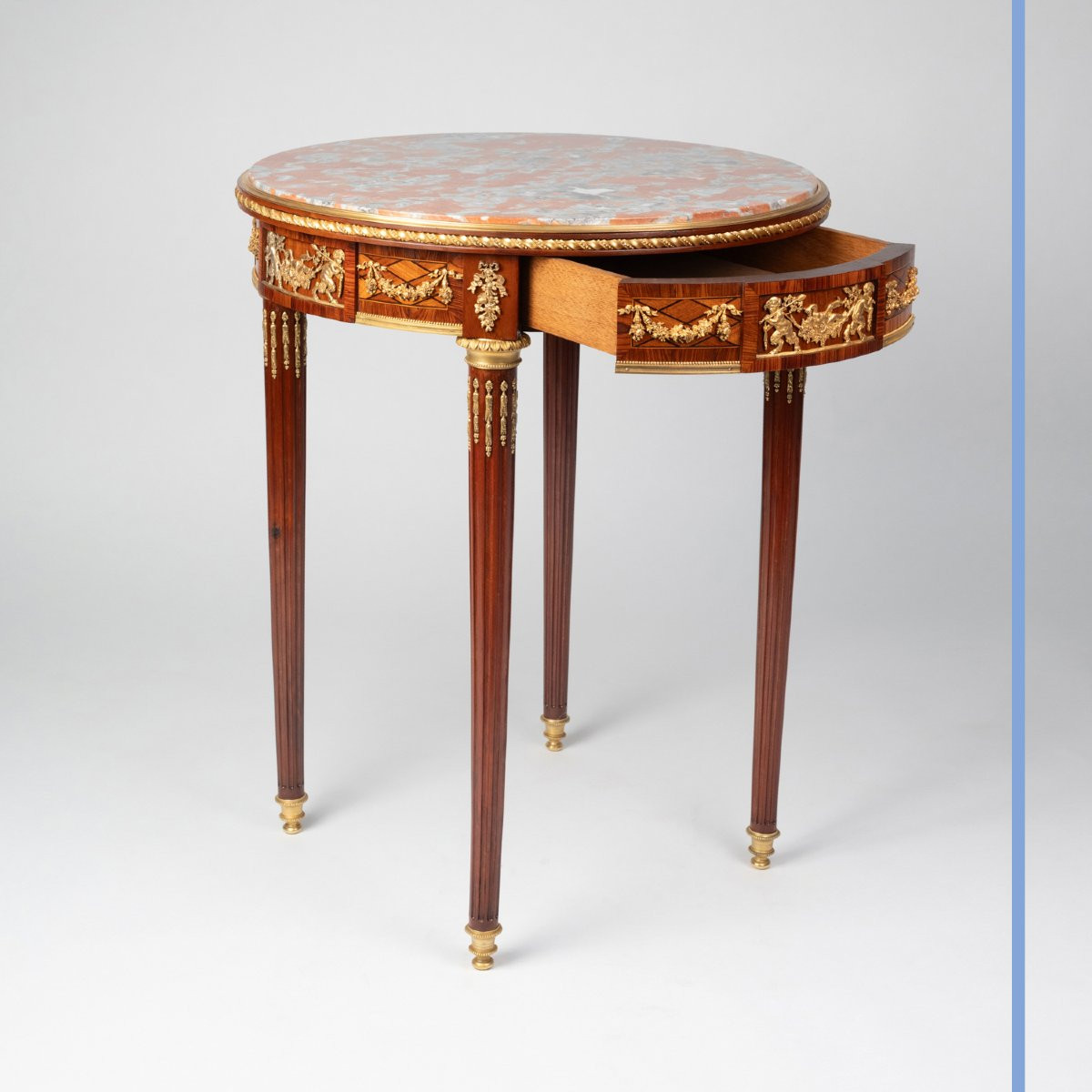 Louis XVI Style Pedestal Table In Veneered Wood And Gilt Bronze, 19th Century-photo-3