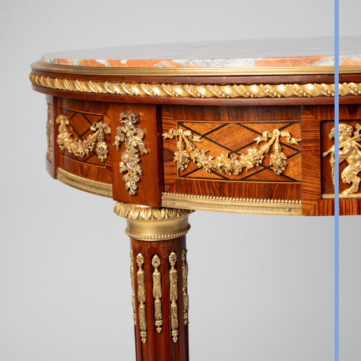 Louis XVI Style Pedestal Table In Veneered Wood And Gilt Bronze, 19th Century-photo-1