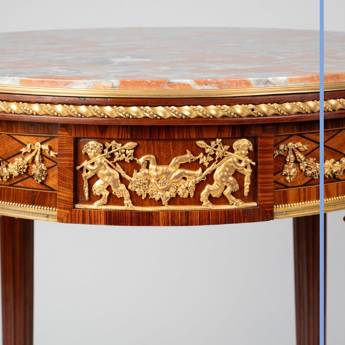 Louis XVI Style Pedestal Table In Veneered Wood And Gilt Bronze, 19th Century-photo-2