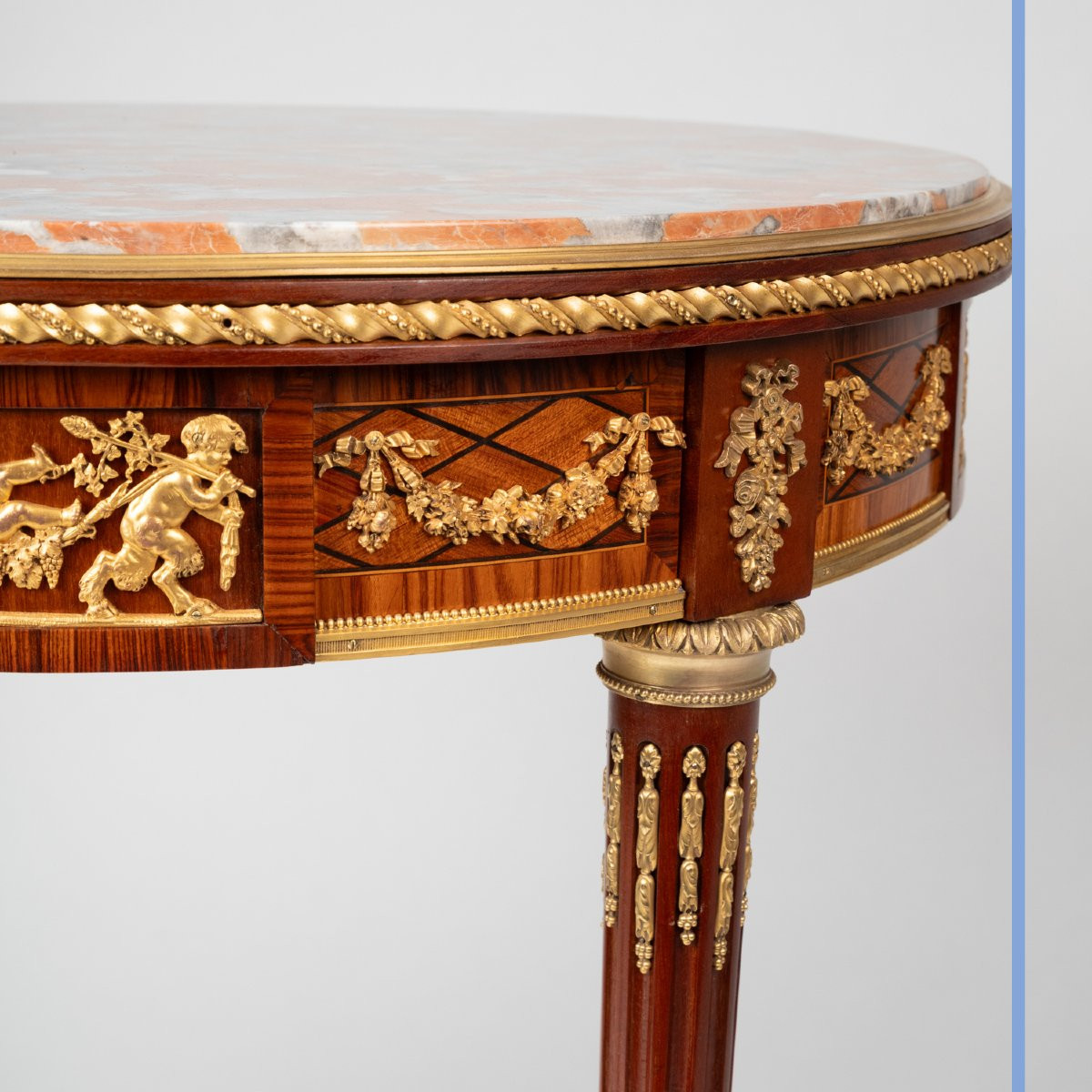 Louis XVI Style Pedestal Table In Veneered Wood And Gilt Bronze, 19th Century-photo-3