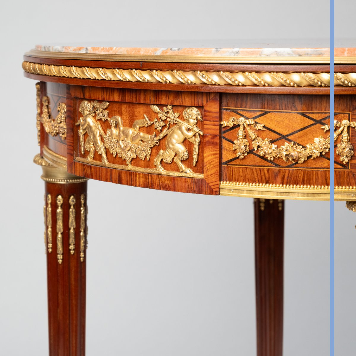 Louis XVI Style Pedestal Table In Veneered Wood And Gilt Bronze, 19th Century-photo-4