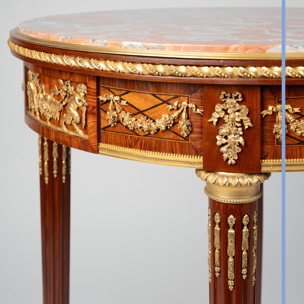 Louis XVI Style Pedestal Table In Veneered Wood And Gilt Bronze, 19th Century-photo-5
