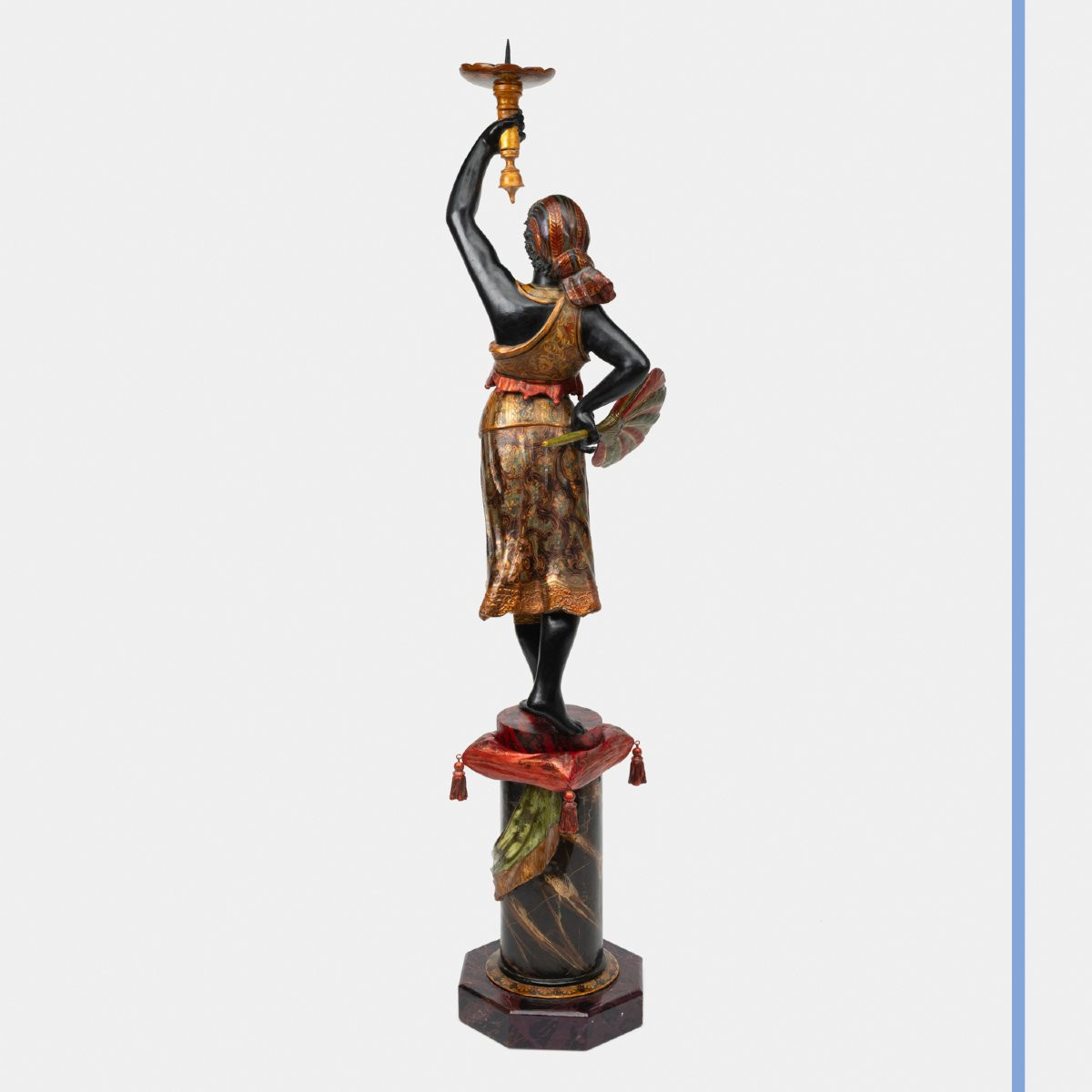 Polychrome Lacquered Wooden Torch Holder, 19th Century-photo-3