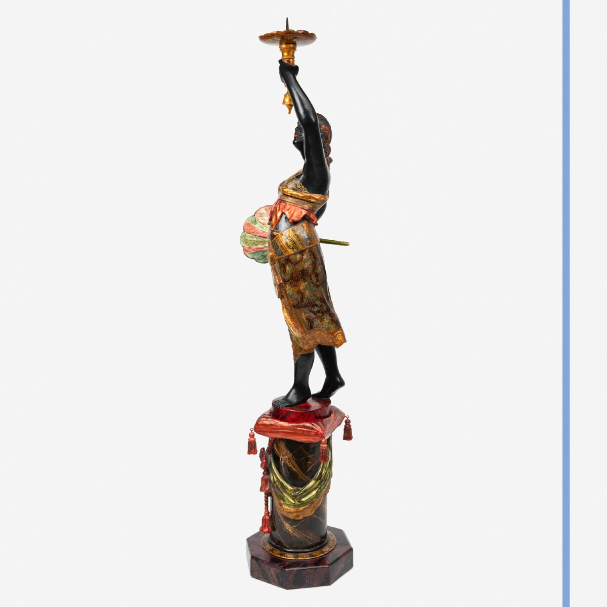 Polychrome Lacquered Wooden Torch Holder, 19th Century-photo-4