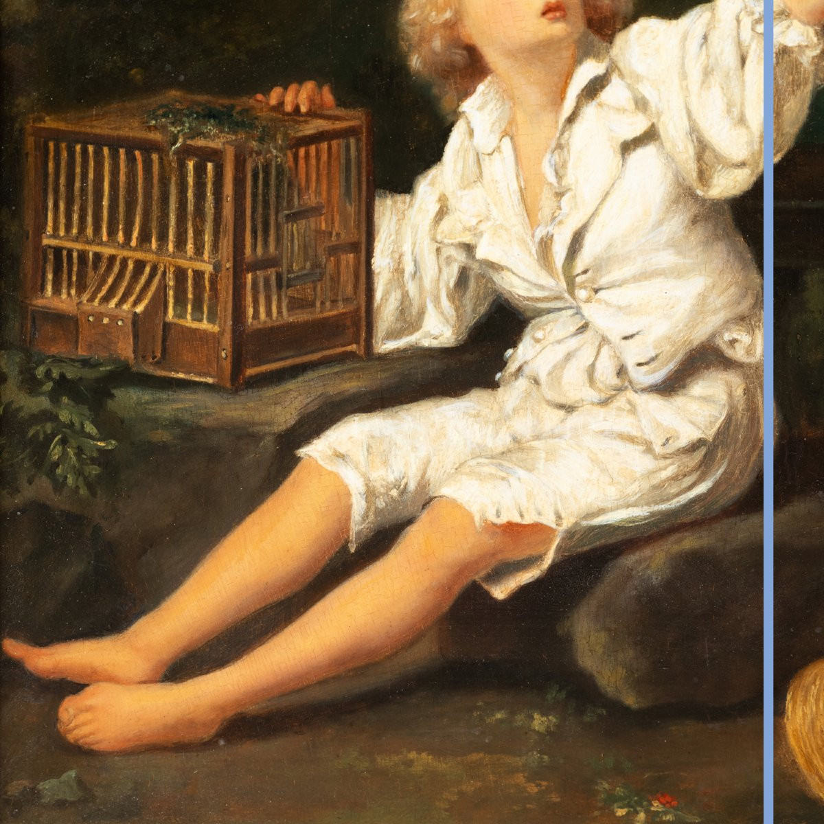 École Française du XIXe, Le piège à oiseaux, huile sur panneau, XIXe-photo-4