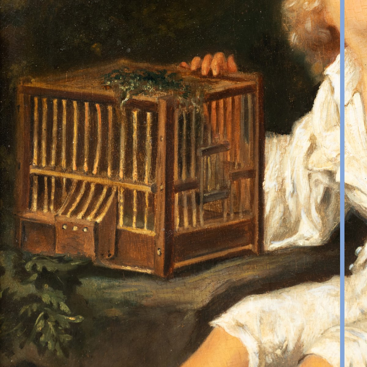 École Française du XIXe, Le piège à oiseaux, huile sur panneau, XIXe-photo-1