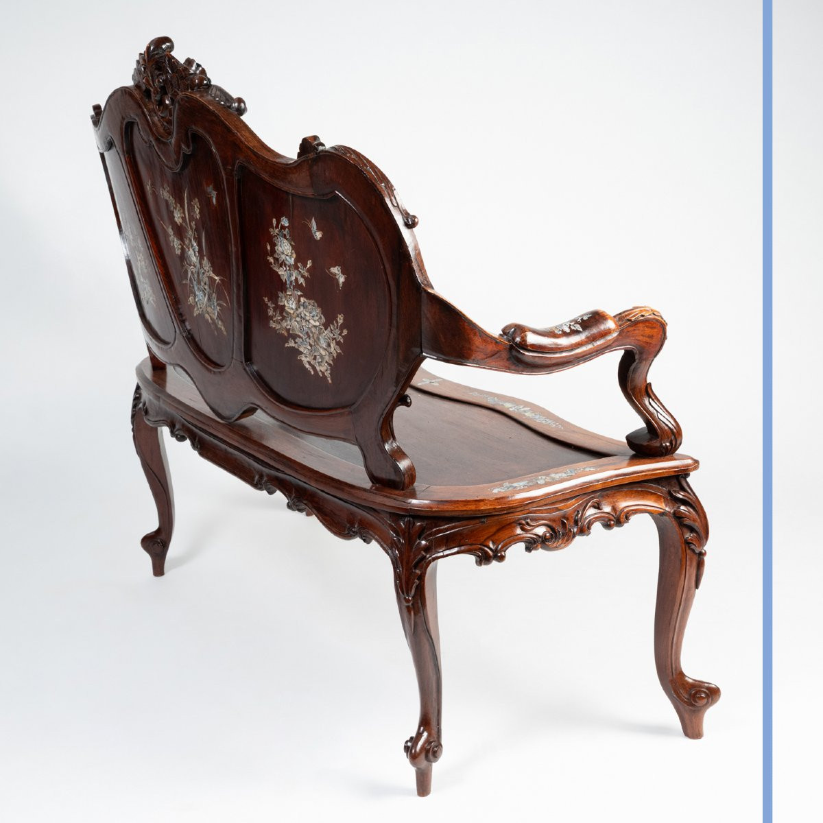 Indochinese Living Room Set Consisting Of A Bench And Two Armchairs, 20th Century-photo-4