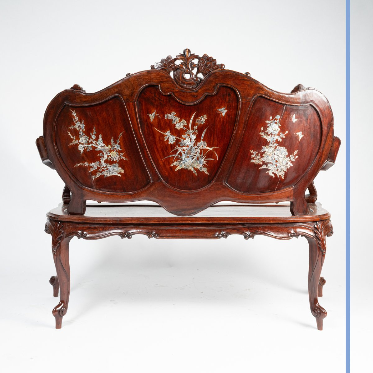 Indochinese Living Room Set Consisting Of A Bench And Two Armchairs, 20th Century-photo-5