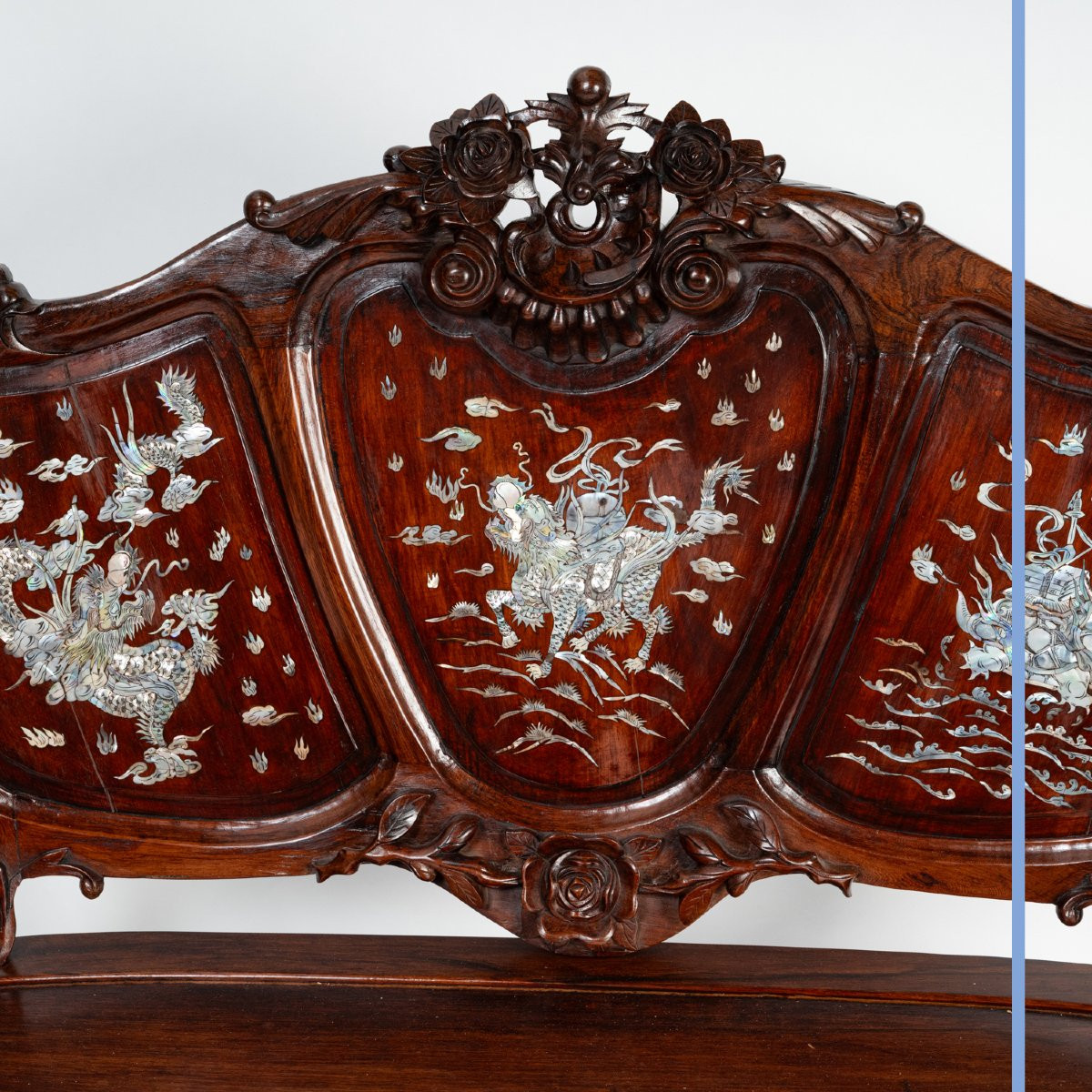 Indochinese Living Room Set Consisting Of A Bench And Two Armchairs, 20th Century-photo-6