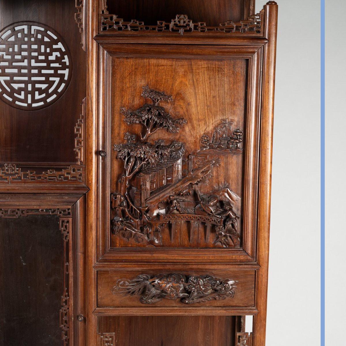 Indochinese Cabinet With A Dragon In Carved Exotic Wood, 20th Century-photo-1