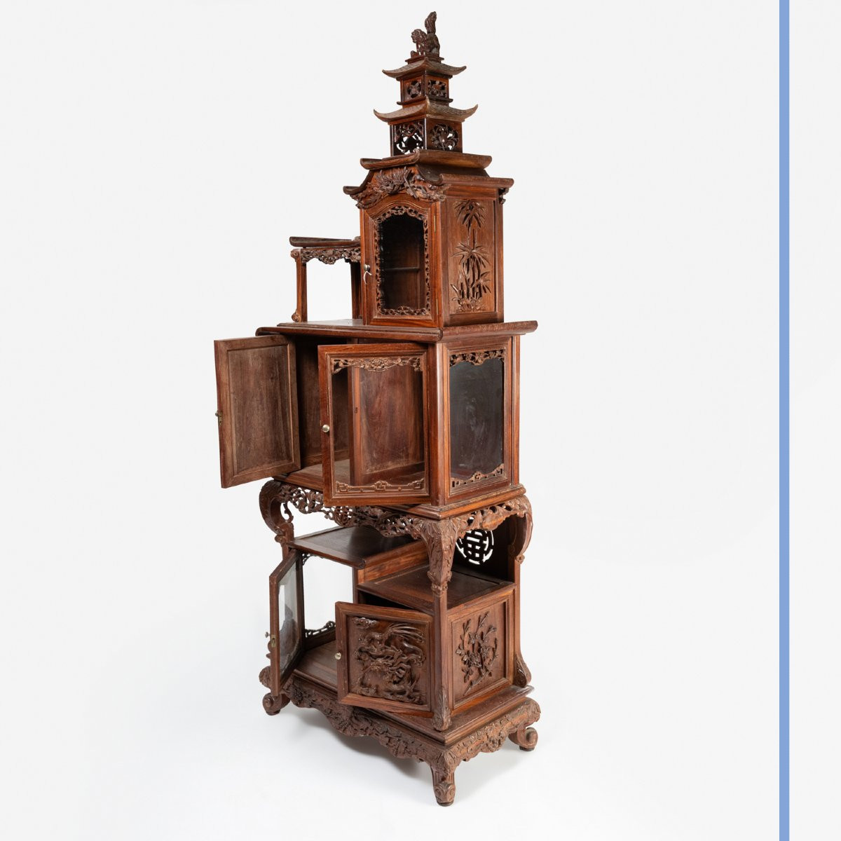 Indochinese Cabinet In Carved Exotic Wood, 20th Century-photo-3