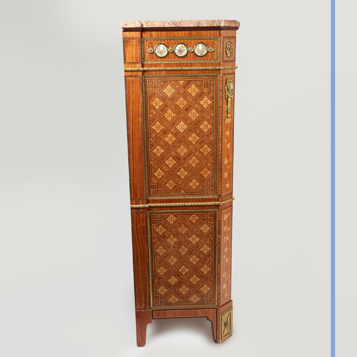 Louis XVI Style Drop-front Secretary Desk Inlaid With Porcelain Medallions, 20th Century-photo-1