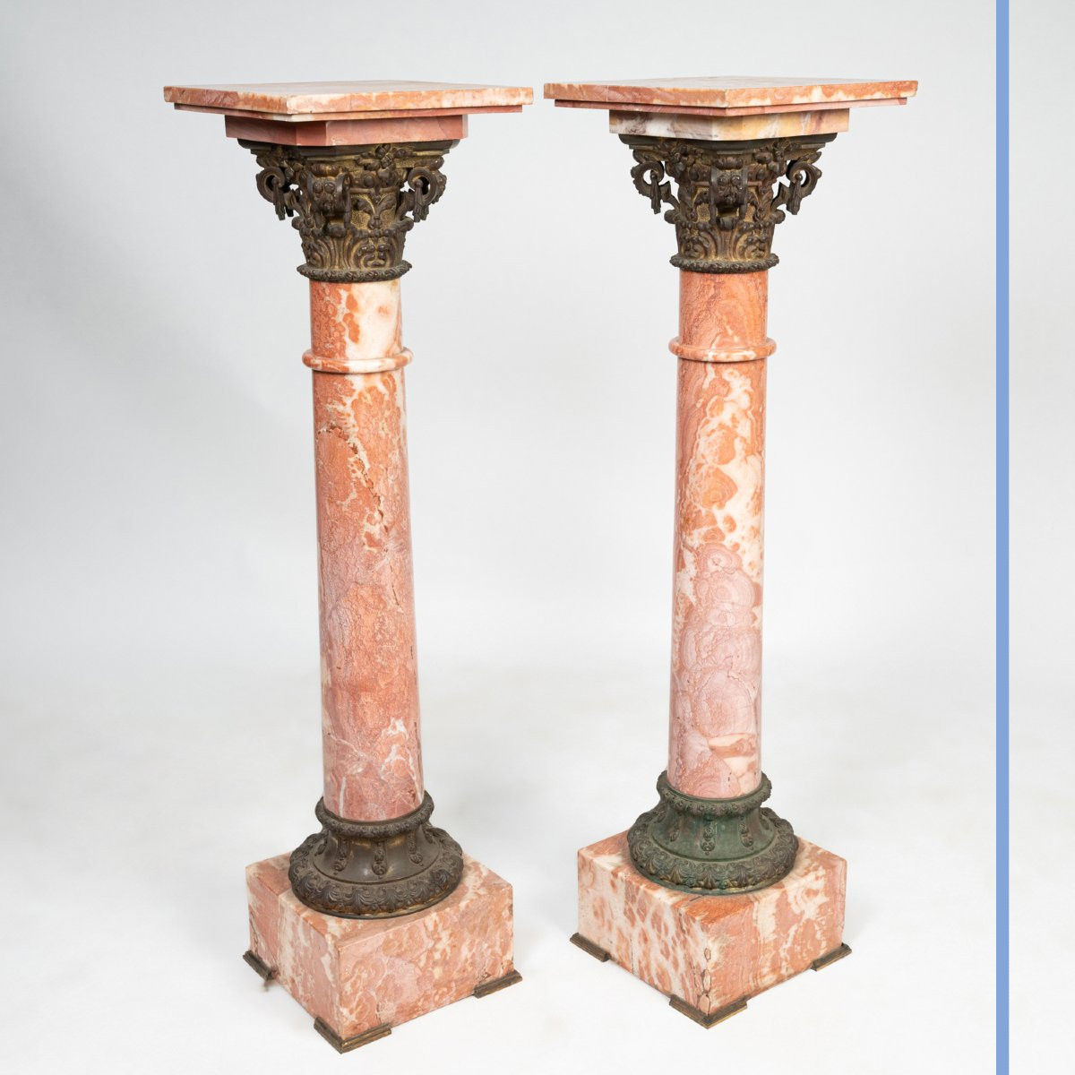 Paire de colonnes en marbre rose et bronze doré, XIXe-photo-2