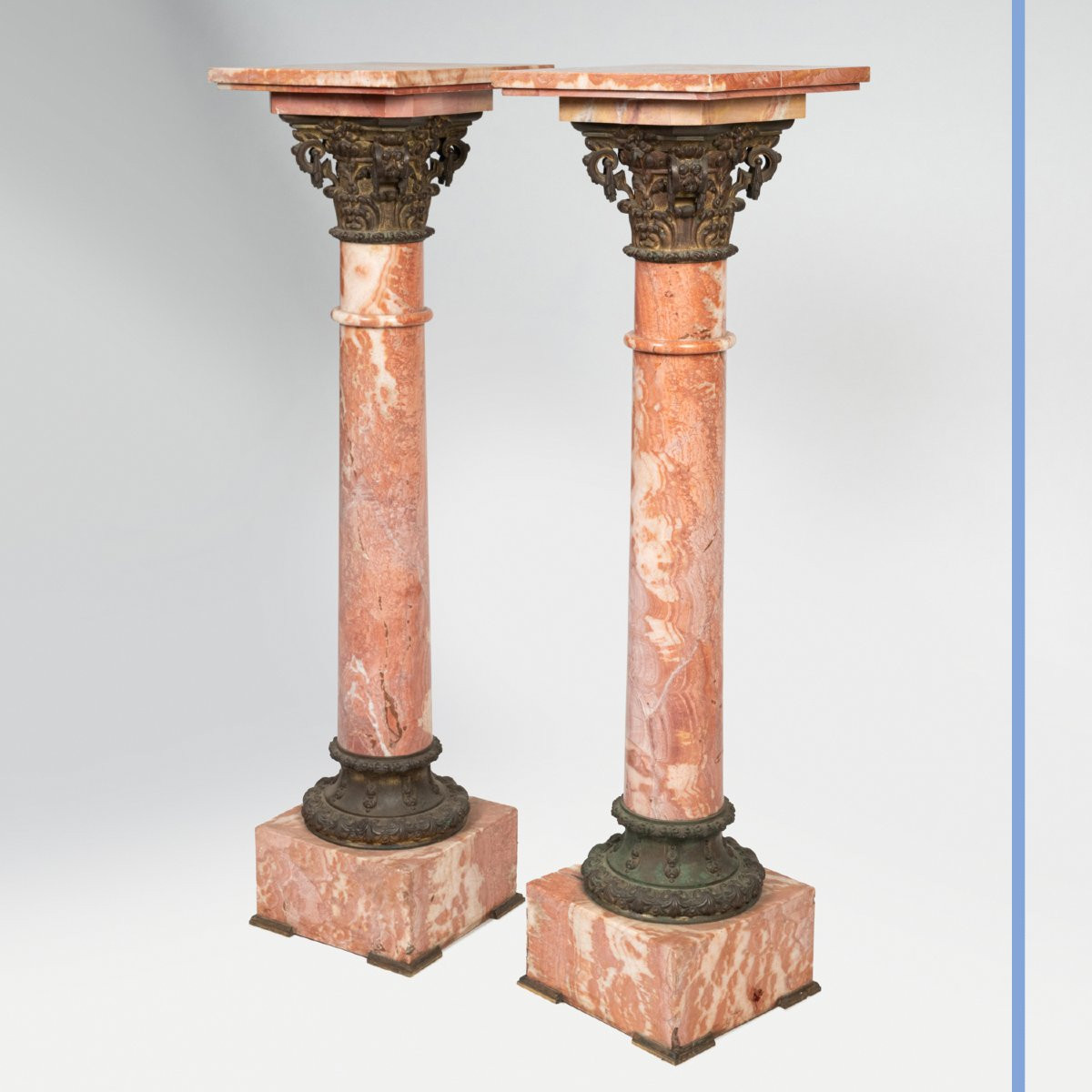 Paire de colonnes en marbre rose et bronze doré, XIXe-photo-4