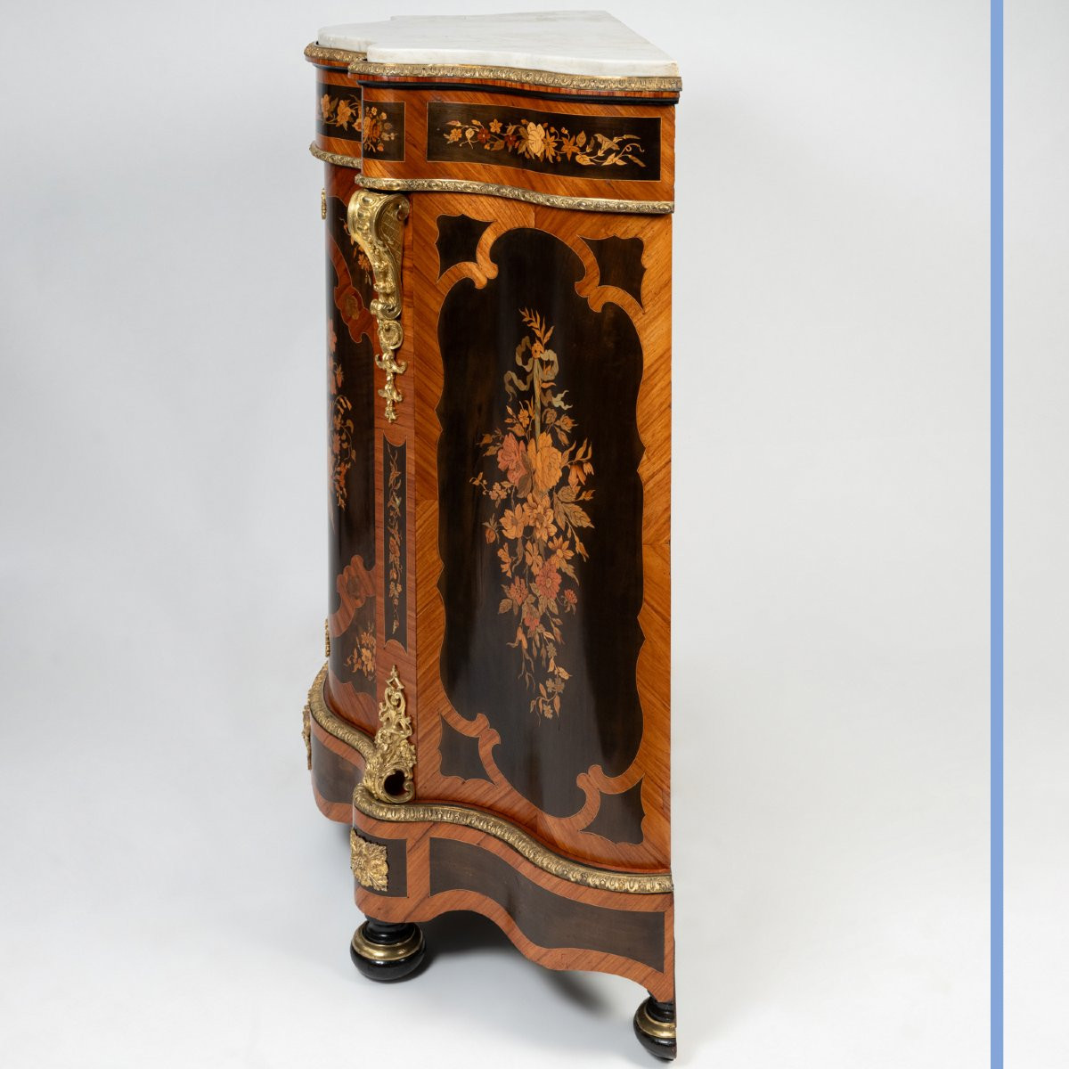 Pair Of Console-height Cabinets In Precious Wood Marquetry, 19th Century-photo-1