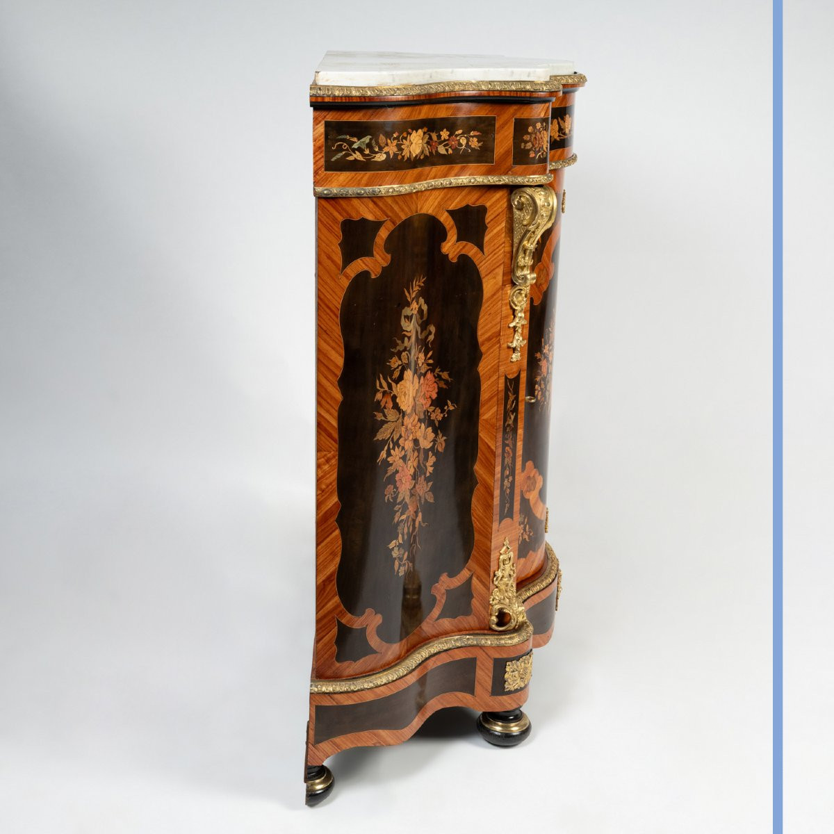 Pair Of Console-height Cabinets In Precious Wood Marquetry, 19th Century-photo-3
