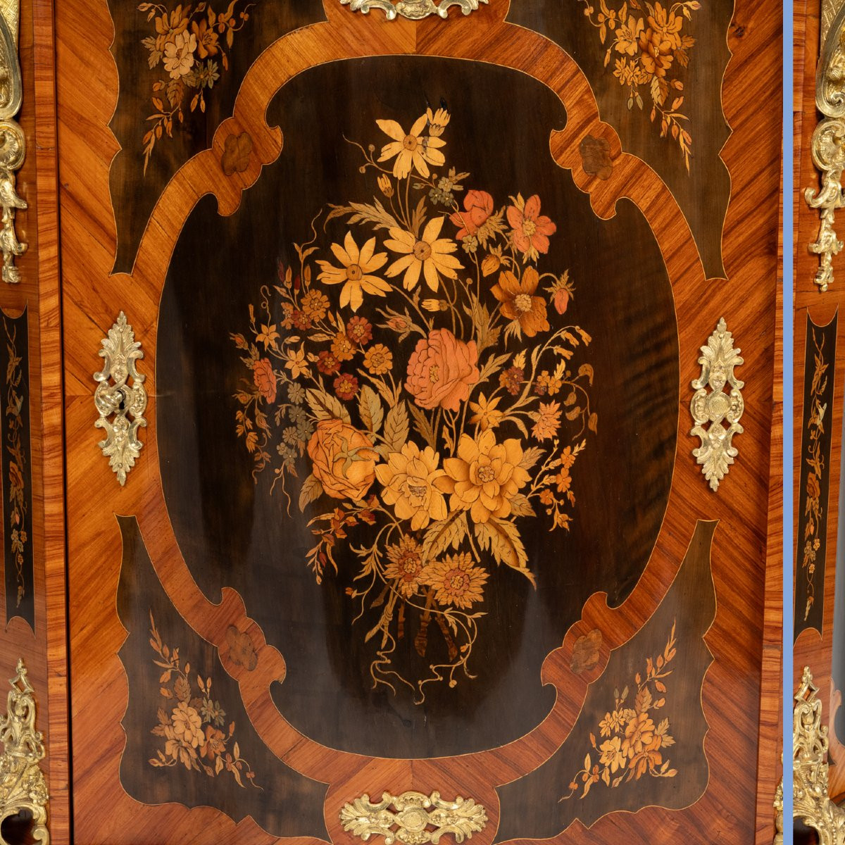 Pair Of Console-height Cabinets In Precious Wood Marquetry, 19th Century-photo-6