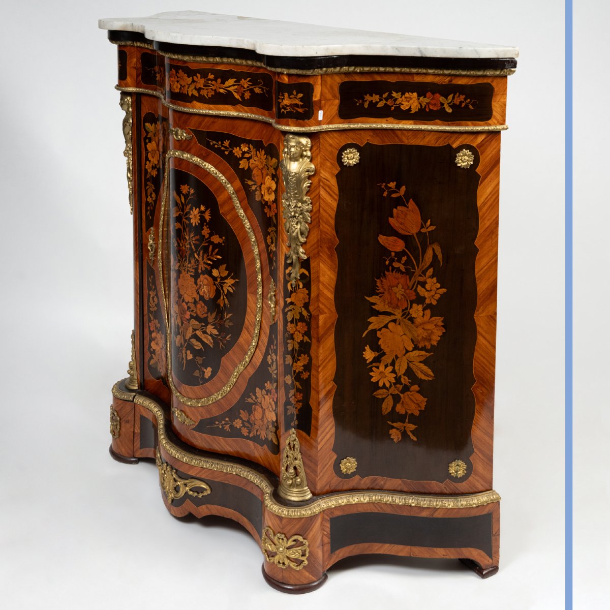 Paire de meubles &agrave; hauteur d'appui en marqueterie de bois pr&eacute;cieux, XIXe-photo-3