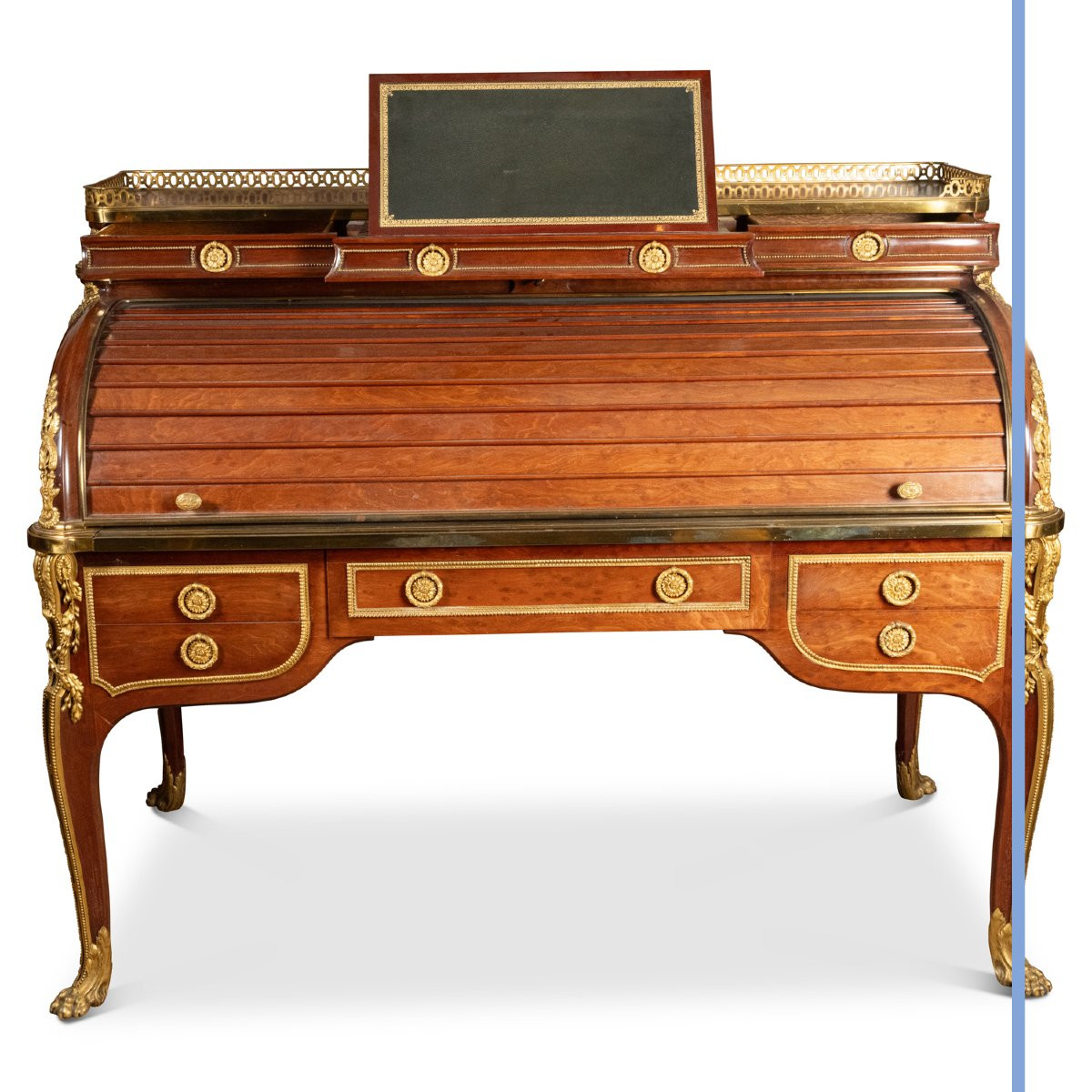 Bureau de milieu à cylindre en acajou richement orné de bronze doré, XIXe-photo-2
