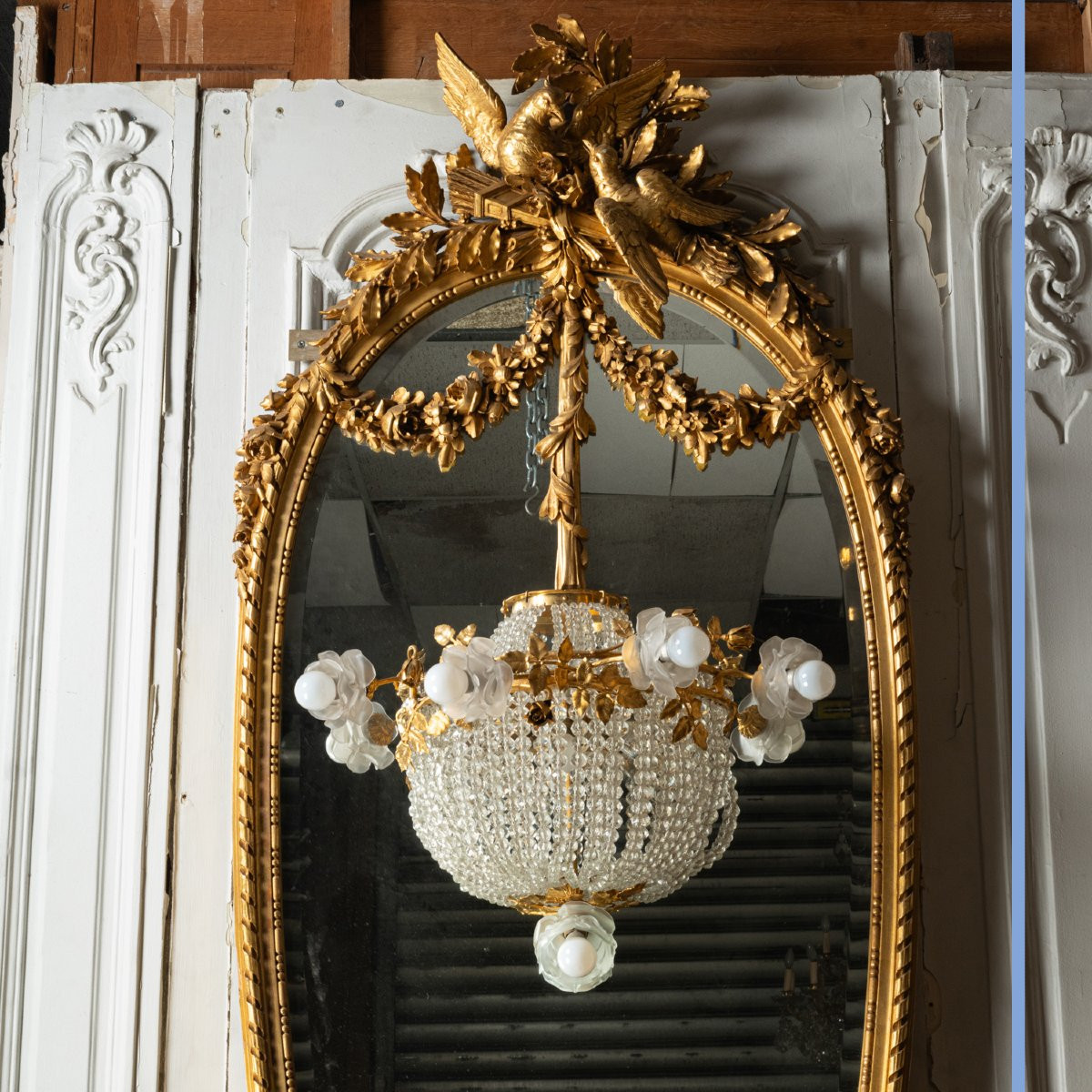 Console et son miroir richement sculpté en bois doré, XIXe-photo-2
