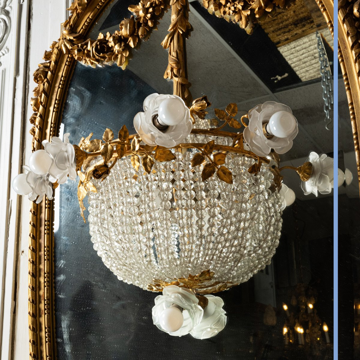 Console et son miroir richement sculpté en bois doré, XIXe-photo-3