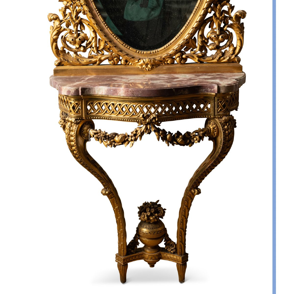 Console et son miroir richement sculpté en bois doré, XIXe-photo-1